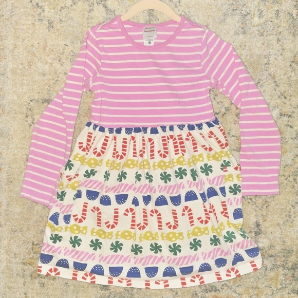 Hanna Andersson Other - Hanna Andersson Pink Striped Dress with Festive Christmas Pattern